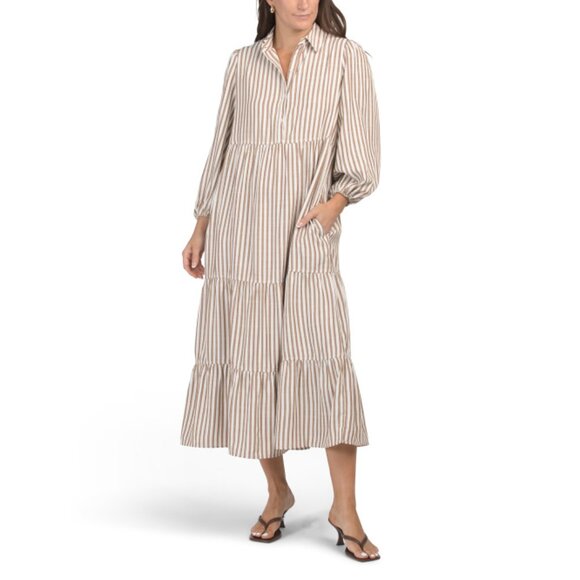 MAX STUDIO Ivory Three-quarter Sleeve Collared Maxi Shirt Dress - Picture 1 of 2